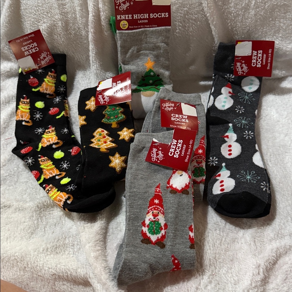 New Holiday Crew Socks - Red, Gray, Black
